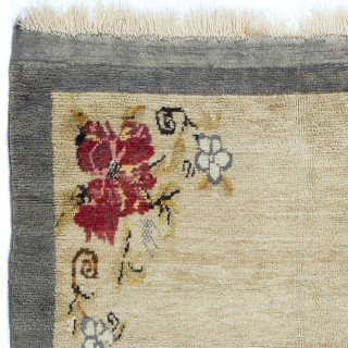 Vintage Hand-Knotted Turkish Tulu Rug with Floral Design in Cream, Gray and Red Vintage Hand-Knotted Turkish Tulu Rug with Floral Design in Cream, Gray and Red