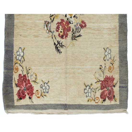 Fine Hand-Knotted Vintage Floral Rug From Konya