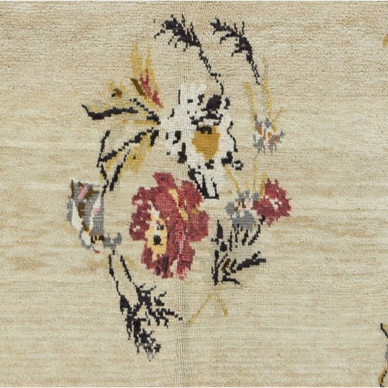 Fine Hand-Knotted Vintage Floral Rug From Konya