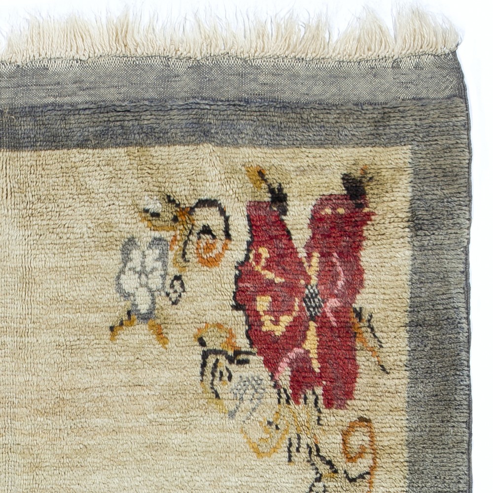 Vintage Hand-Knotted Turkish Tulu Rug with Floral Design in Cream, Gray and Red Vintage Hand-Knotted Turkish Tulu Rug with Floral Design in Cream, Gray and Red