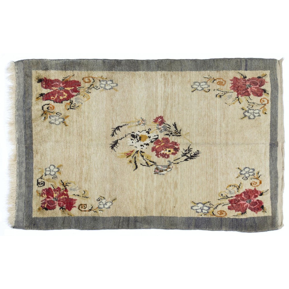Fine Hand-Knotted Vintage Floral Rug From Konya