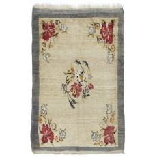 Fine Hand-Knotted Vintage Floral Rug From Konya