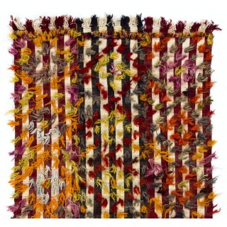 Vintage Kilim Rug with Colorful Poms. Bed, Floor, Sofa Cover
