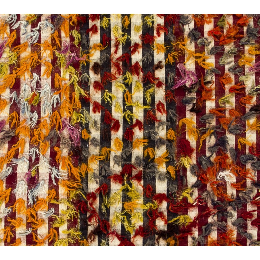 Vintage Kilim Rug with Colorful Poms. Bed, Floor, Sofa Cover