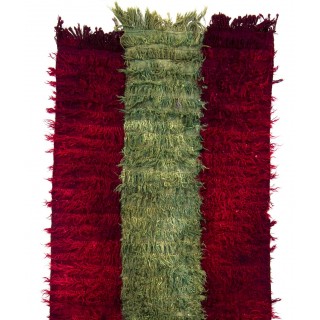 Vintage "Filikli" Tulu Rug Made of Mohair 'Angora Wool', Red and Green Colors