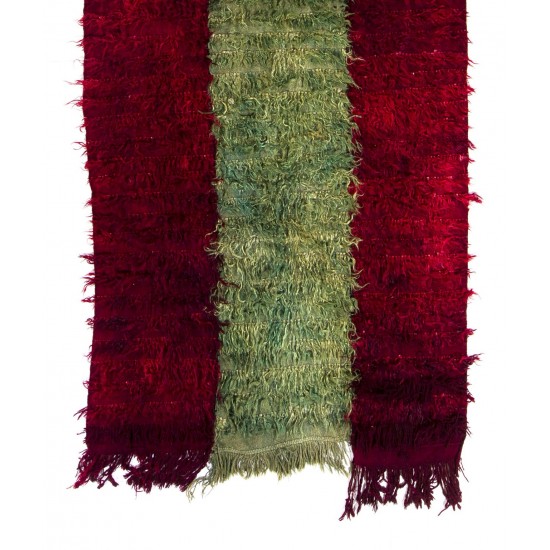 Vintage "Filikli" Tulu Rug Made of Mohair 'Angora Wool', Red and Green Colors