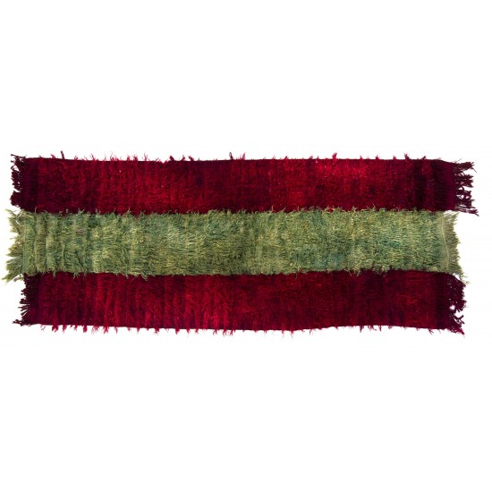 Vintage "Filikli" Tulu Rug Made of Mohair 'Angora Wool', Red and Green Colors