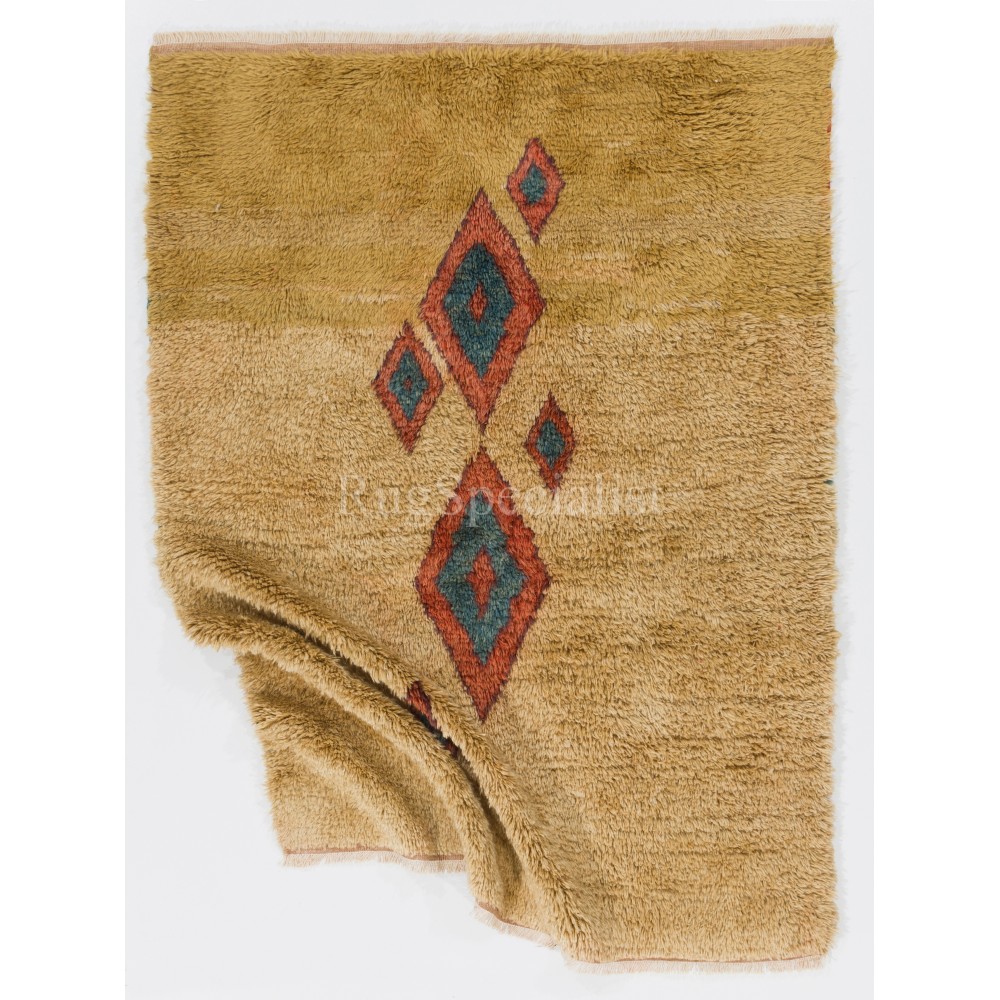 Handknotted Moroccan Berber Tulu Rug. 100% Wool. Beni Ourain style Mustard Yellow Carpet. Custom Options Available. Made to Measure