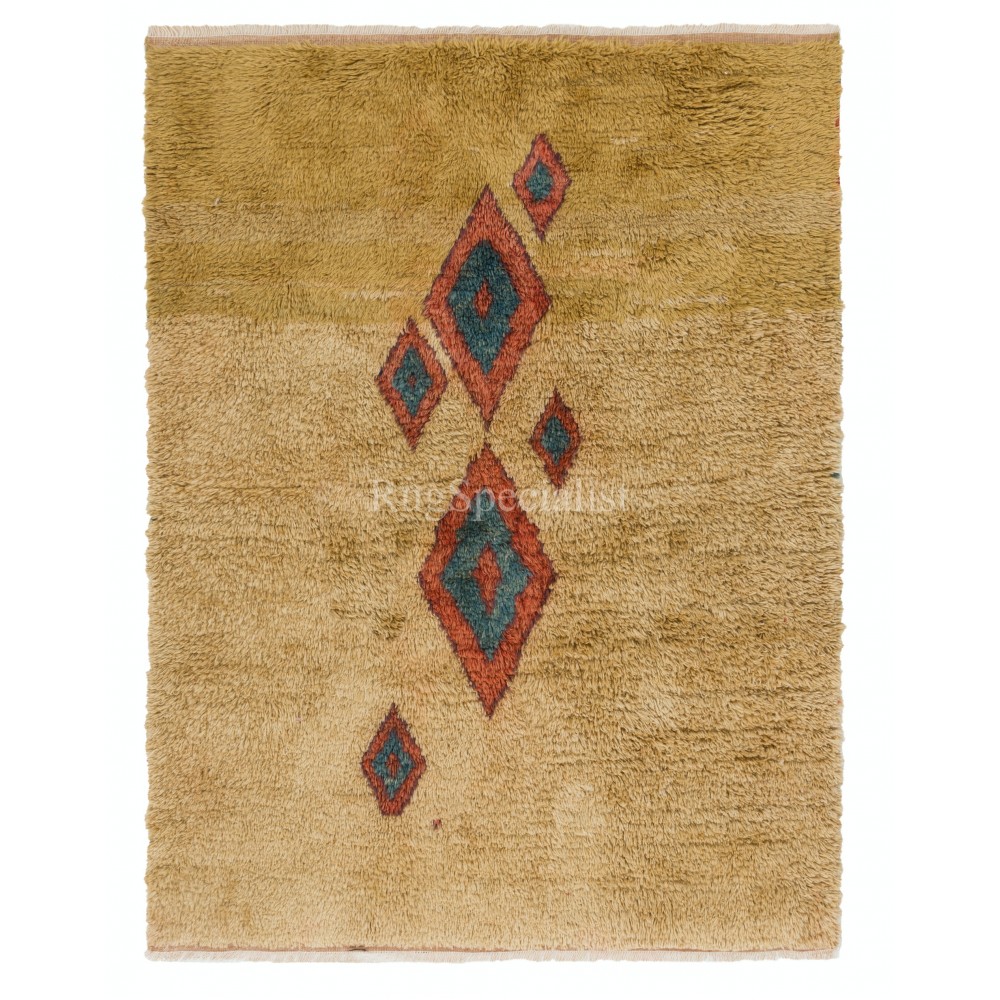 Handknotted Moroccan Berber Tulu Rug. 100% Wool. Beni Ourain style Mustard Yellow Carpet. Custom Options Available. Made to Measure
