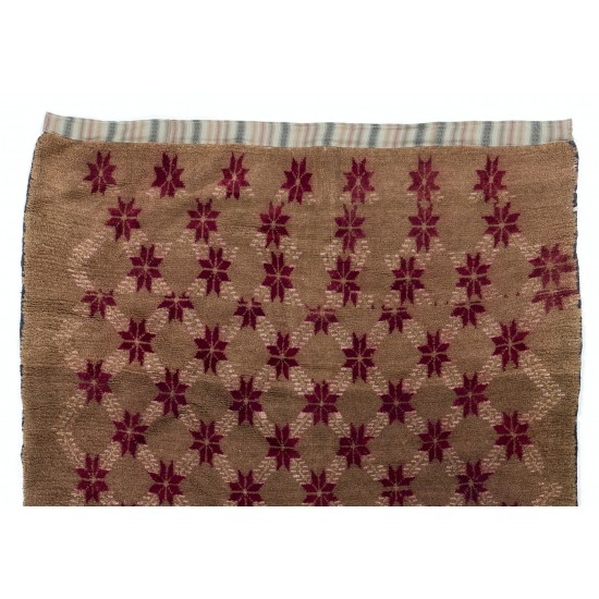 Karapinar Rug with Floral Lattice Design in Latte Brown and Red