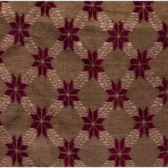 Karapinar Rug with Floral Lattice Design in Latte Brown and Red