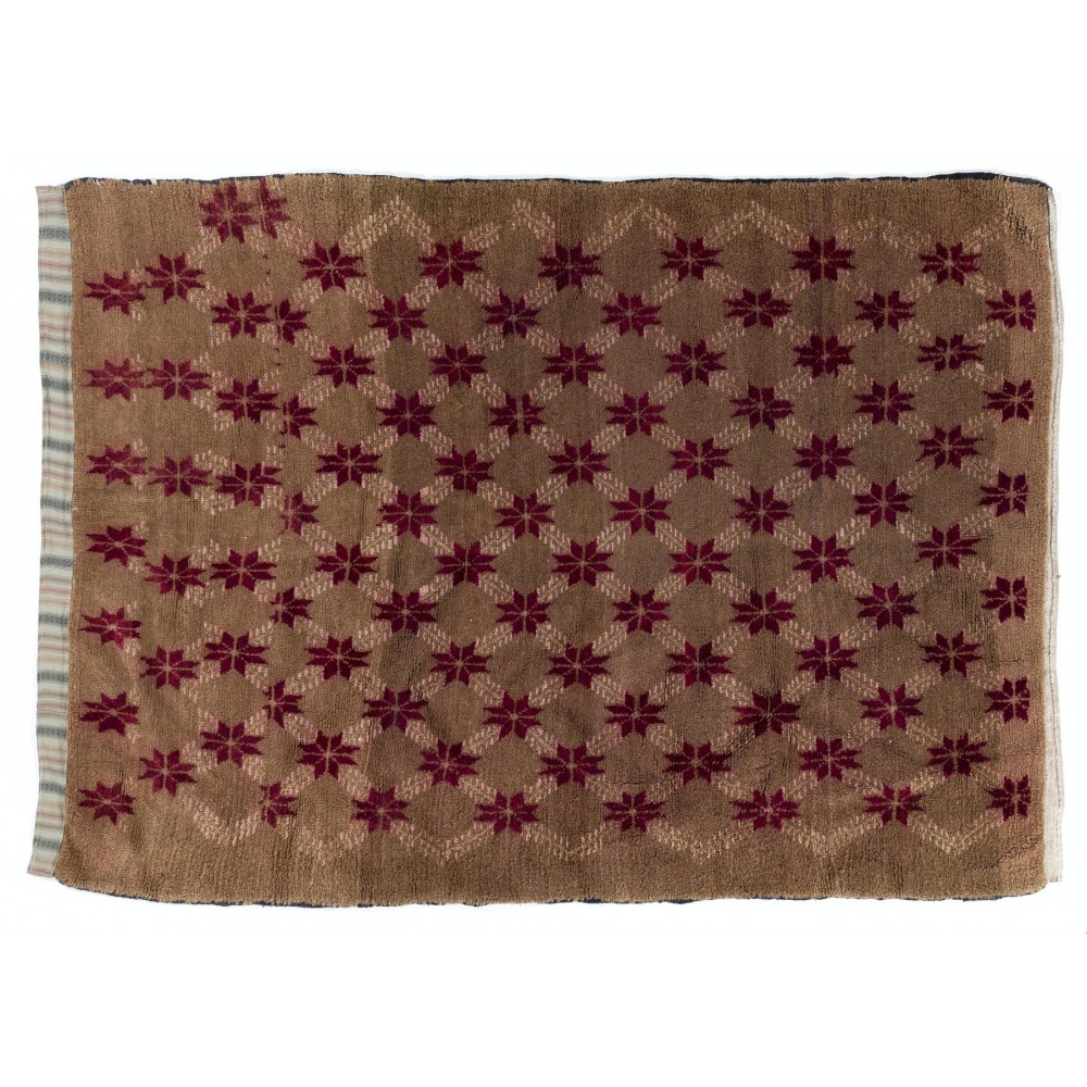 Karapinar Rug with Floral Lattice Design in Latte Brown and Red