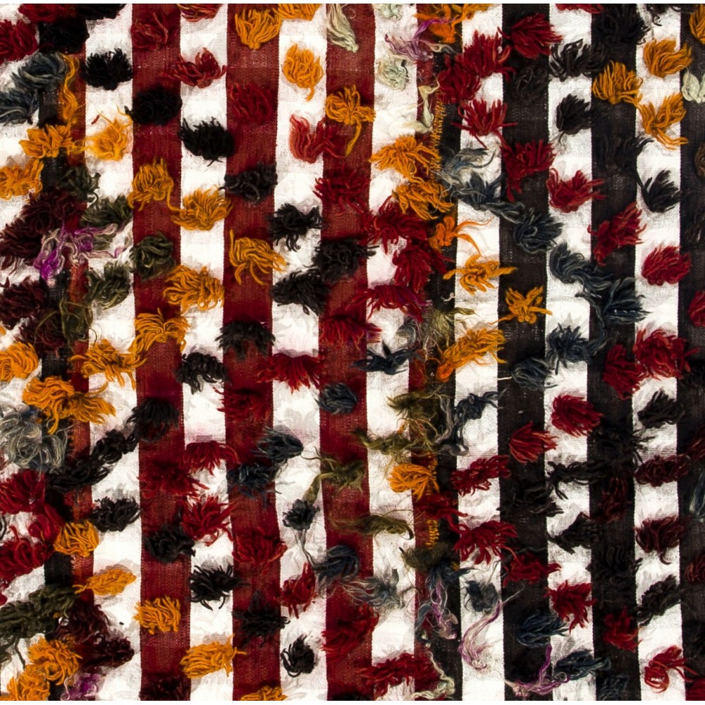 Vintage Hand-Woven Central Anatolian Kilim with Colorful Poms
