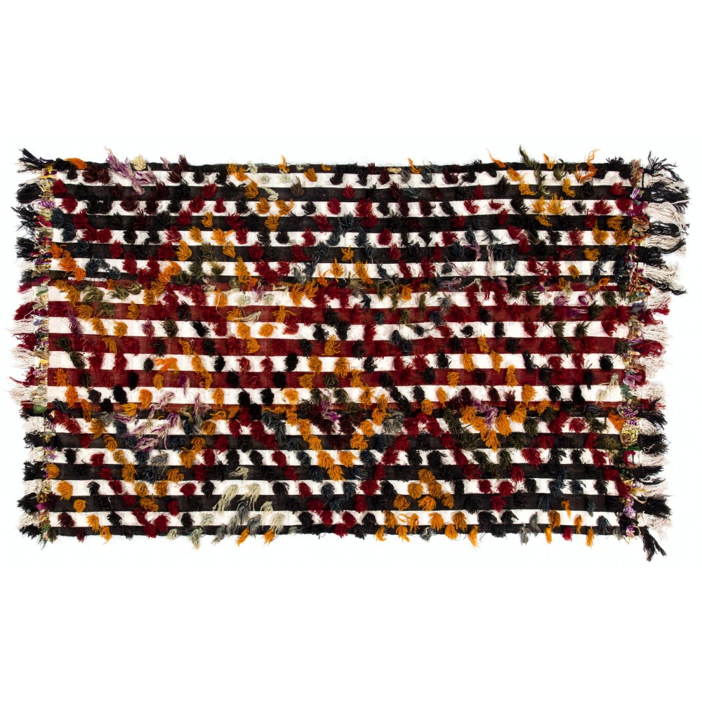 Vintage Hand-Woven Central Anatolian Kilim with Colorful Poms