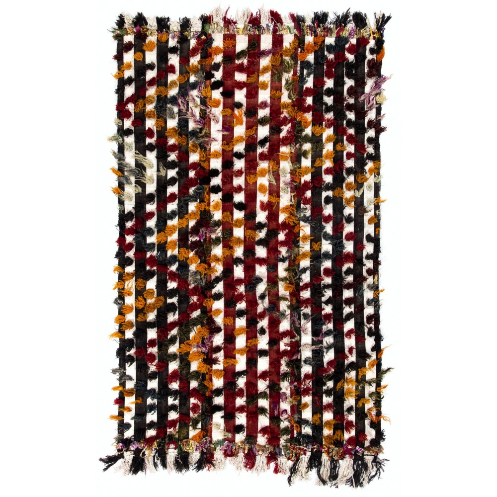 Vintage Hand-Woven Central Anatolian Kilim with Colorful Poms