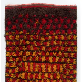 Vintage Handmade Turkish Tulu Rug in Red, Yellow and Brown Colors