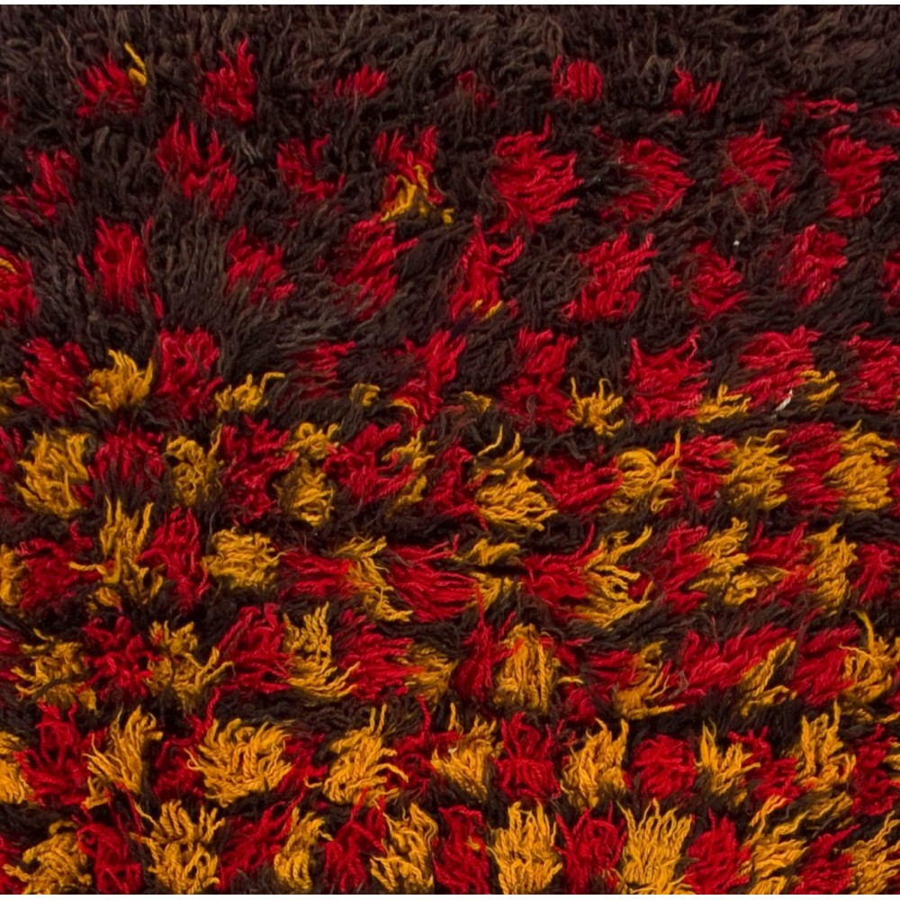 Vintage Handmade Turkish Tulu Rug in Red, Yellow and Brown Colors