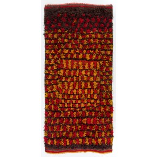 Vintage Handmade Turkish Tulu Rug in Red, Yellow and Brown Colors