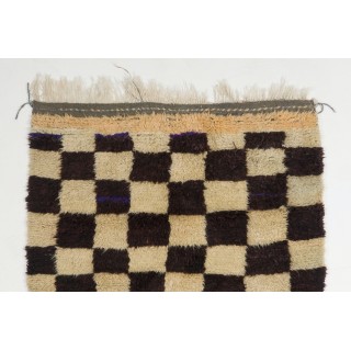 Custom Made Chessboard Design Handknotted Tulu Rug, Natural Undyed Wool