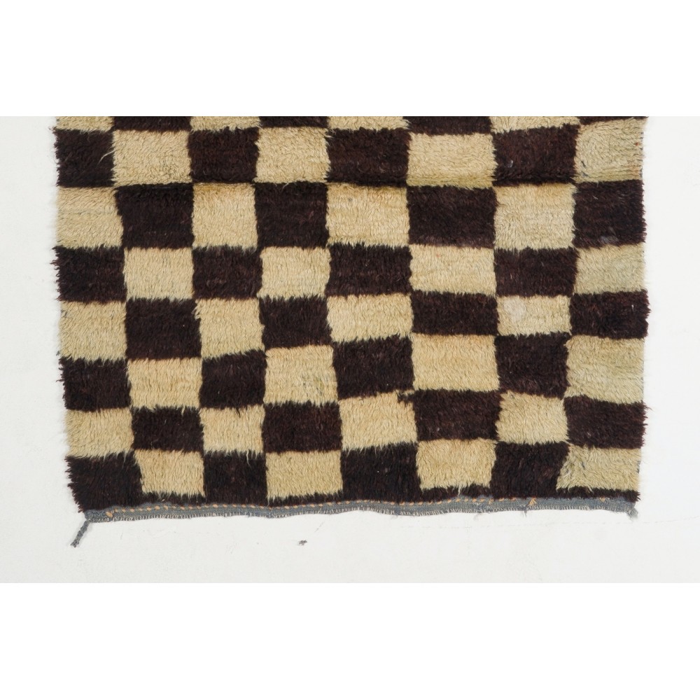 Small Chessboard Design Midcentury Tulu Rug, Natural Undyed Wool