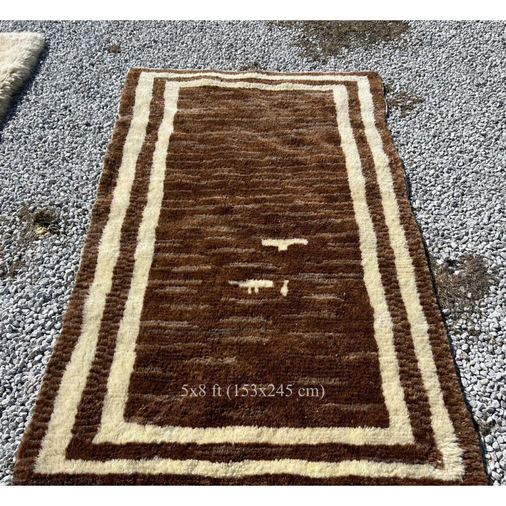 Hand-knotted Moroccan Berber Style Tulu Rug Made of Natural Beige and Brown Wool. Custom Options Available
