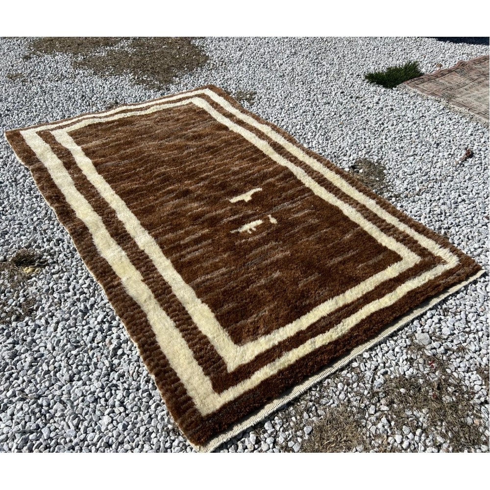 Hand-knotted Moroccan Berber Style Tulu Rug Made of Natural Beige and Brown Wool. Custom Options Available