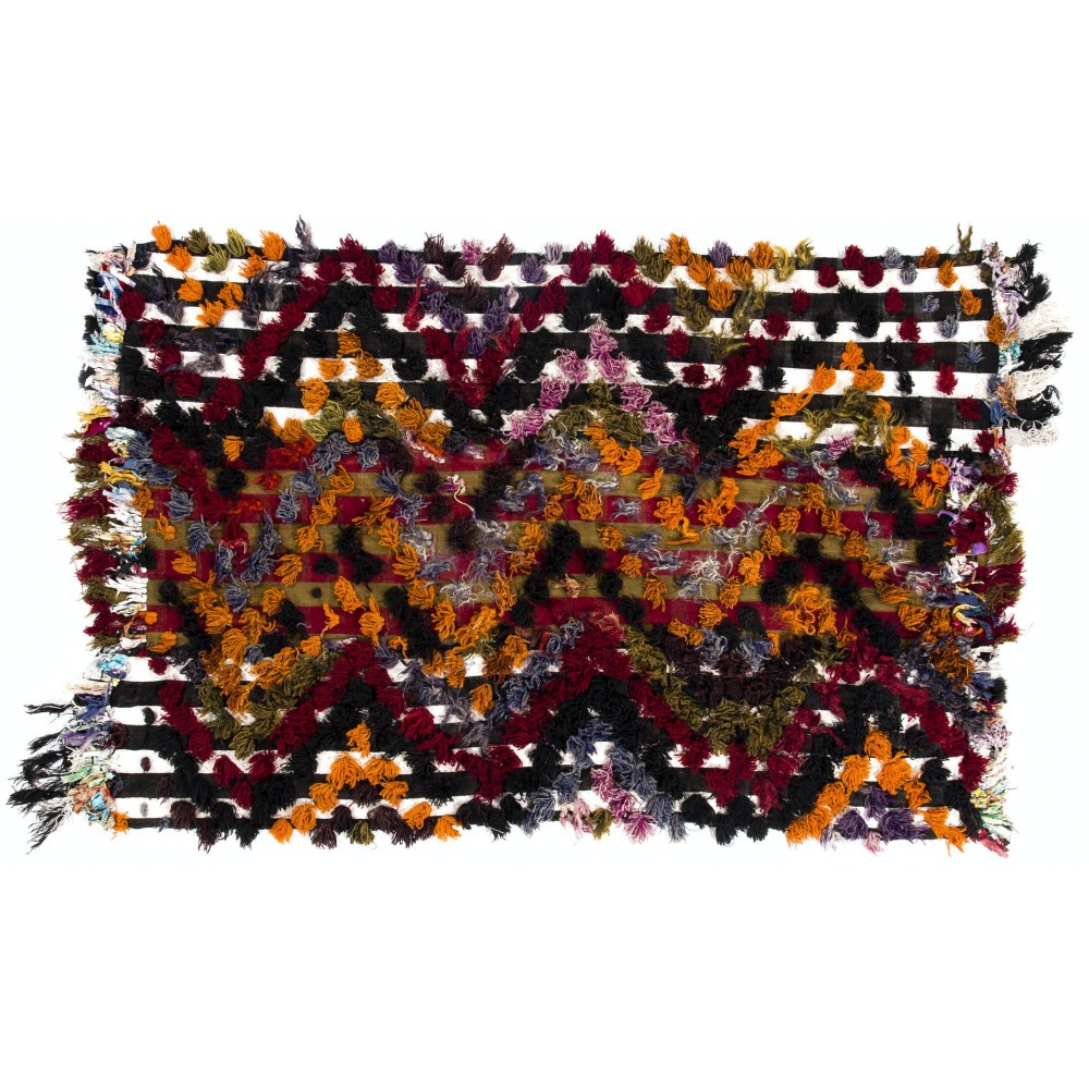 Vintage Kilim with Wool Poms. Flatweave Rug. Floor & Bed Cover, Wall Hanging.
