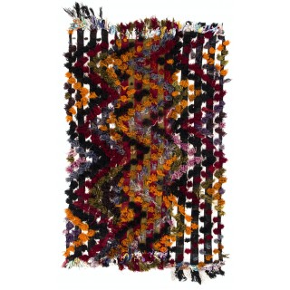 Vintage Kilim with Wool Poms. Flatweave Rug. Floor & Bed Cover, Wall Hanging.