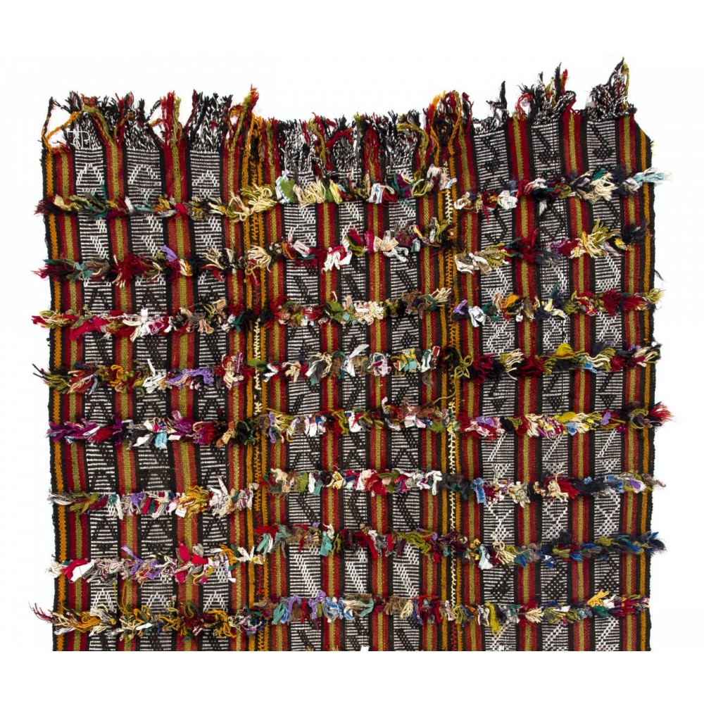 Vintage Kilim Rug with Colorful Poms. Bed or Floor Cover, Wall Hanging. Folk Art
