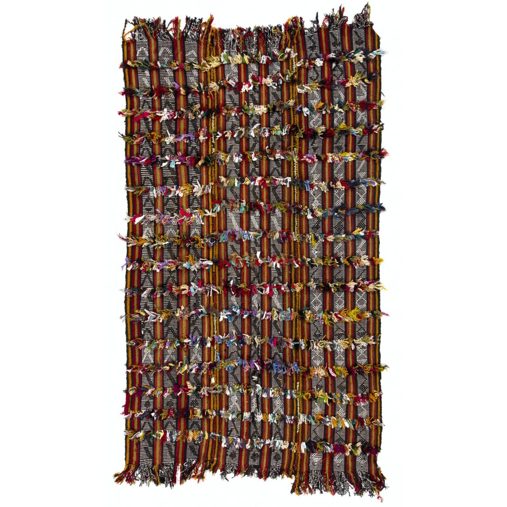 Vintage Kilim Rug with Colorful Poms. Bed or Floor Cover, Wall Hanging. Folk Art