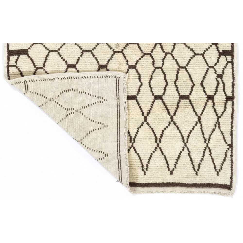 Moroccan 100% Pure Wool Rug in Ivory & Brown Colors. New Contemporary Hand Knotted Berber Tulu Carpet