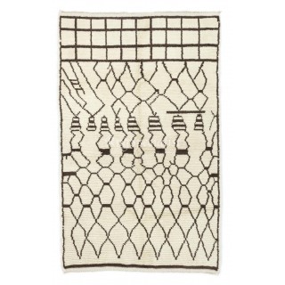 Moroccan 100% Pure Wool Rug in Ivory & Brown Colors. New Contemporary Hand Knotted Berber Tulu Carpet