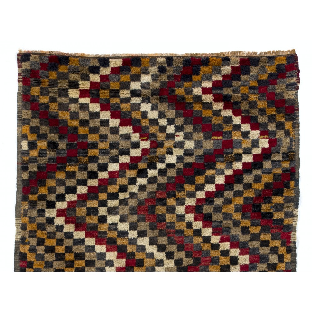 Checkered Zig Zag Design Handmade Turkish Tulu Rug