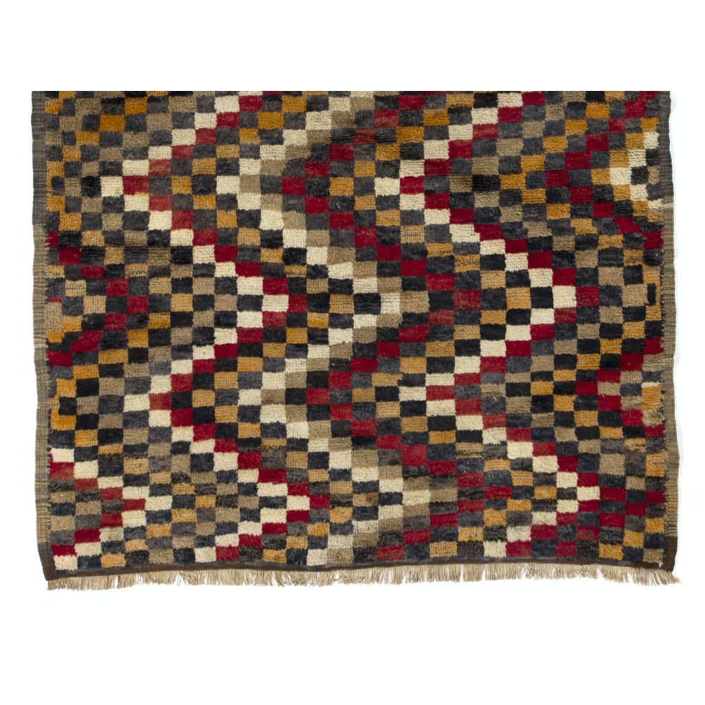 Checkered Zig Zag Design Handmade Turkish Tulu Rug