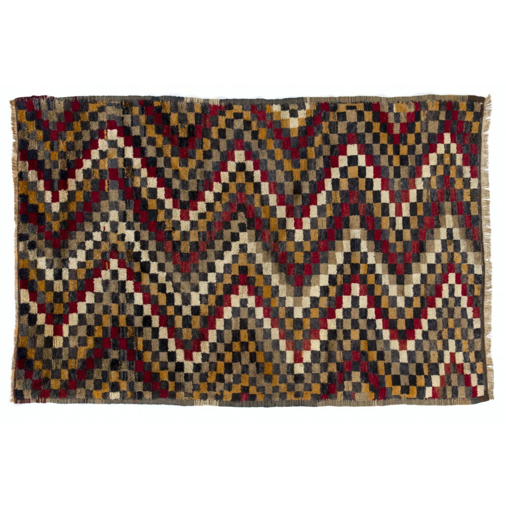 Checkered Zig Zag Design Handmade Turkish Tulu Rug