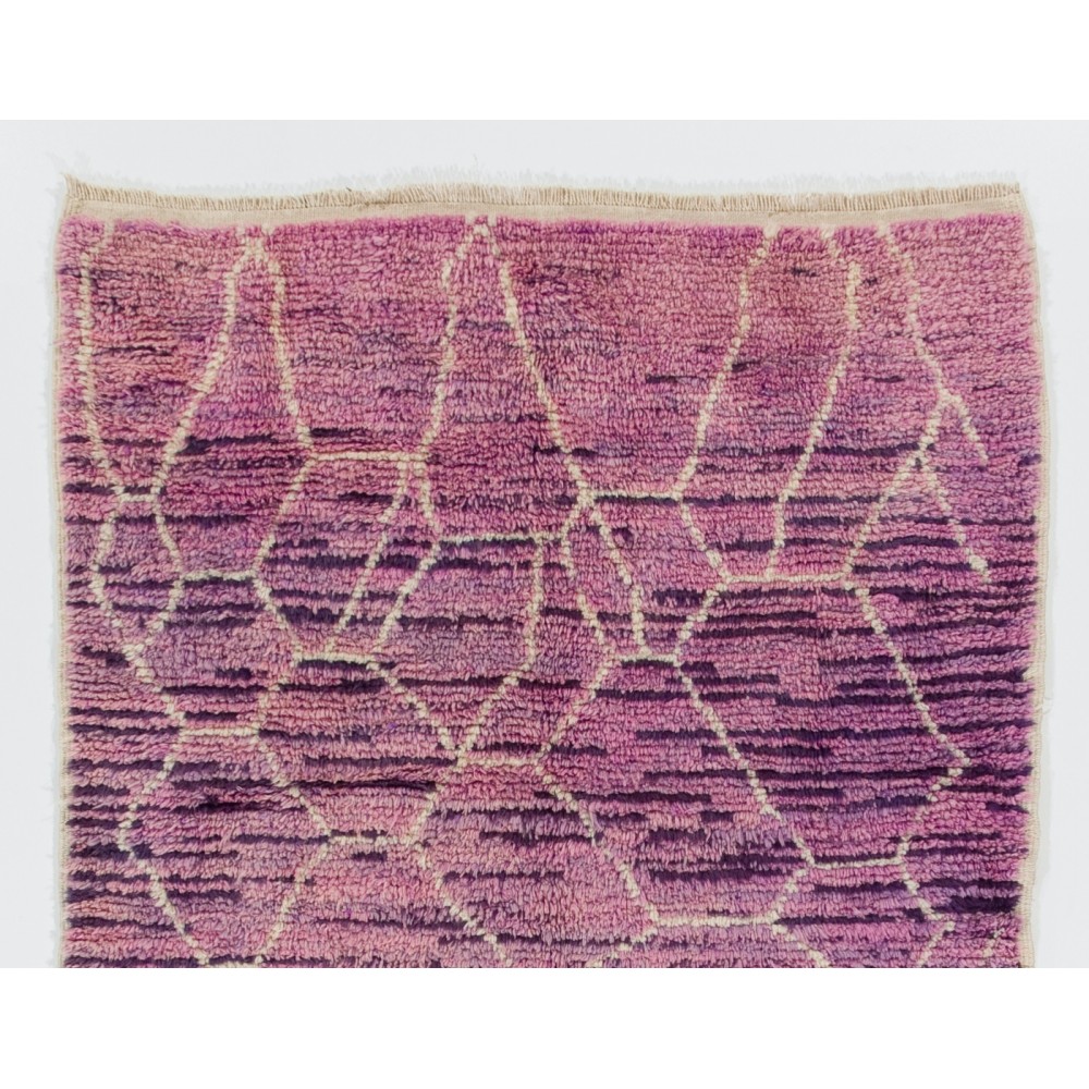 Lilac and Orchid Color Moroccan Hand Knotted Rug, 100% Wool
