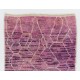 Lilac and Orchid Color Moroccan Hand Knotted Rug, 100% Wool
