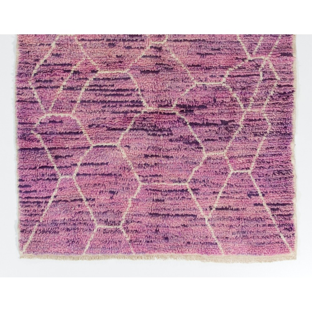 Lilac and Orchid Color Moroccan Hand Knotted Rug, 100% Wool