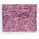 Lilac and Orchid Color Moroccan Hand Knotted Rug, 100% Wool