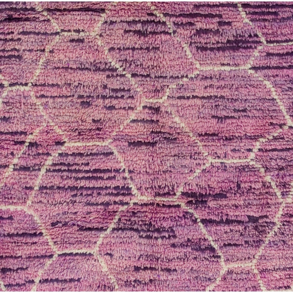 Lilac and Orchid Color Moroccan Hand Knotted Rug, 100% Wool