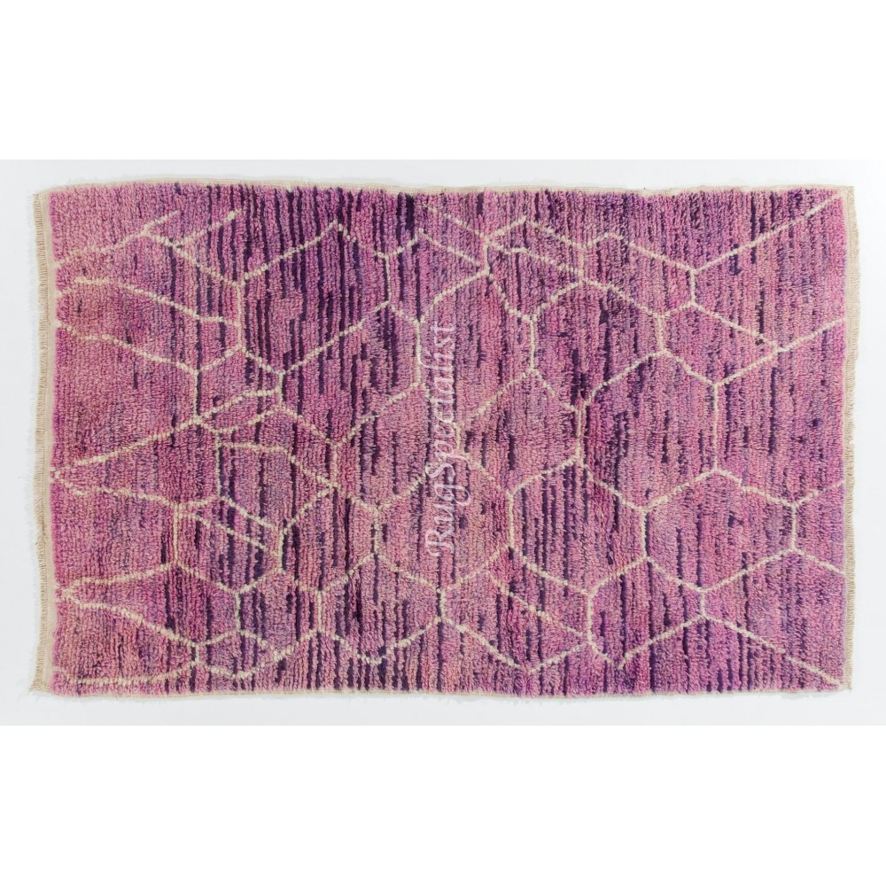 Lilac and Orchid Color Moroccan Hand Knotted Rug, 100% Wool