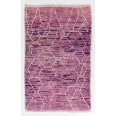 Lilac and Orchid Color Moroccan Hand Knotted Rug, 100% Wool