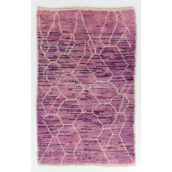 Lilac and Orchid Color Moroccan Hand Knotted Wool Rug