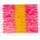 Shag Pile Mohair Tulu Rug in Hot Pink and Yellow Colors. Velvety Wool