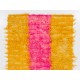 Shag Pile Mohair Tulu Rug in Hot Pink and Yellow Colors, Velvety Wool
