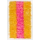 Shag Pile Mohair Tulu Rug in Hot Pink and Yellow Colors, Velvety Wool