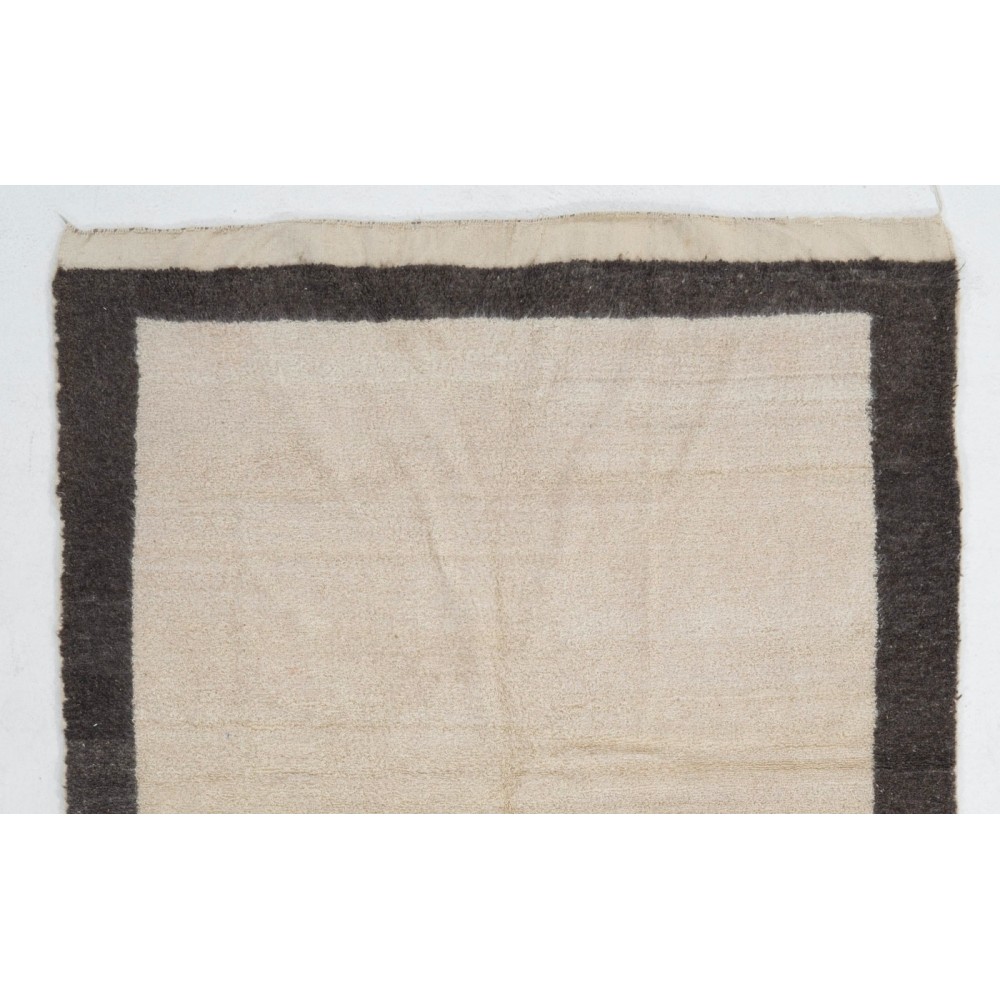 Vintage Handmade Tulu Rug Made of Natural Undyed Cream and Gray Wool, Custom Options