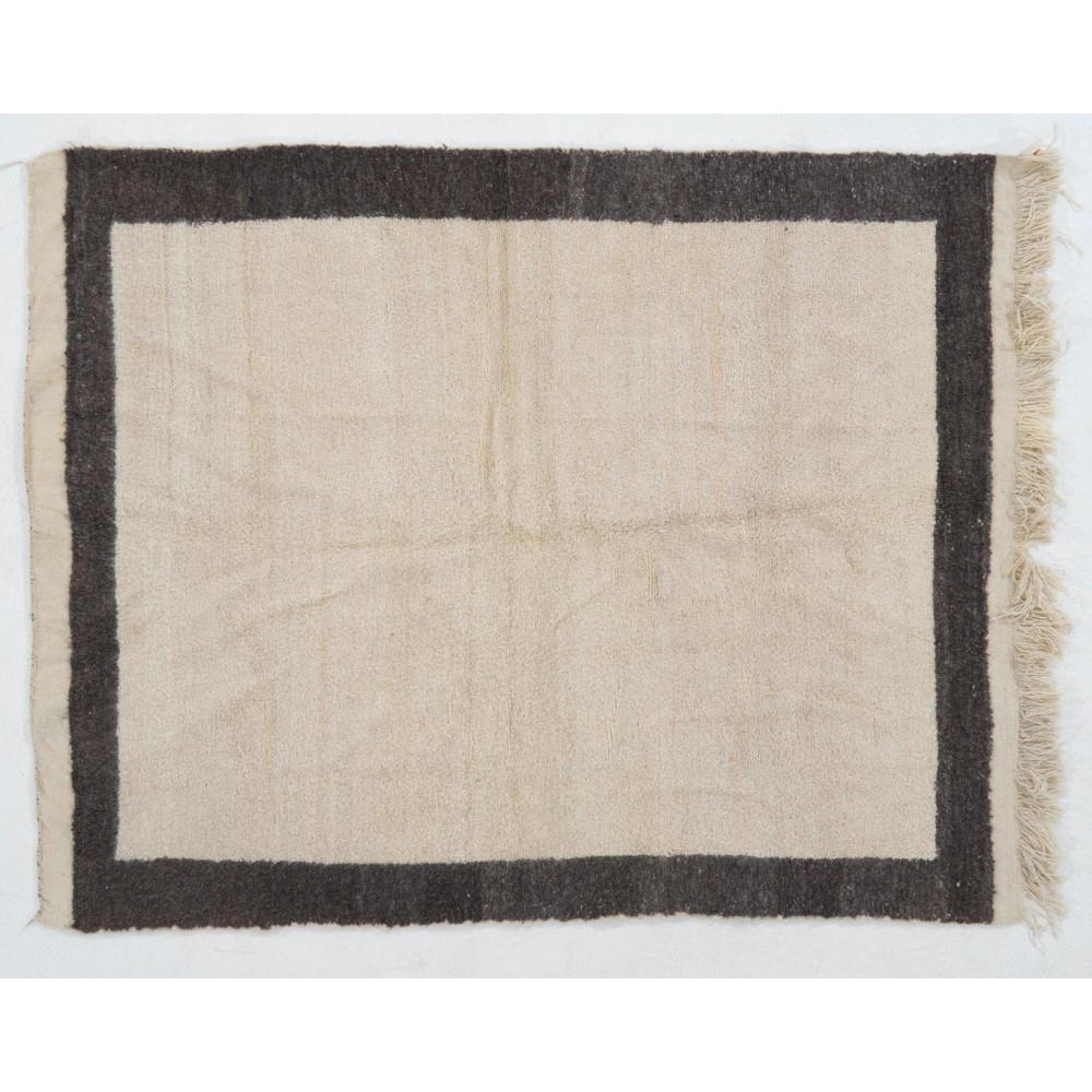 Vintage Handmade Tulu Rug Made of Natural Undyed Cream and Gray Wool, Custom Options