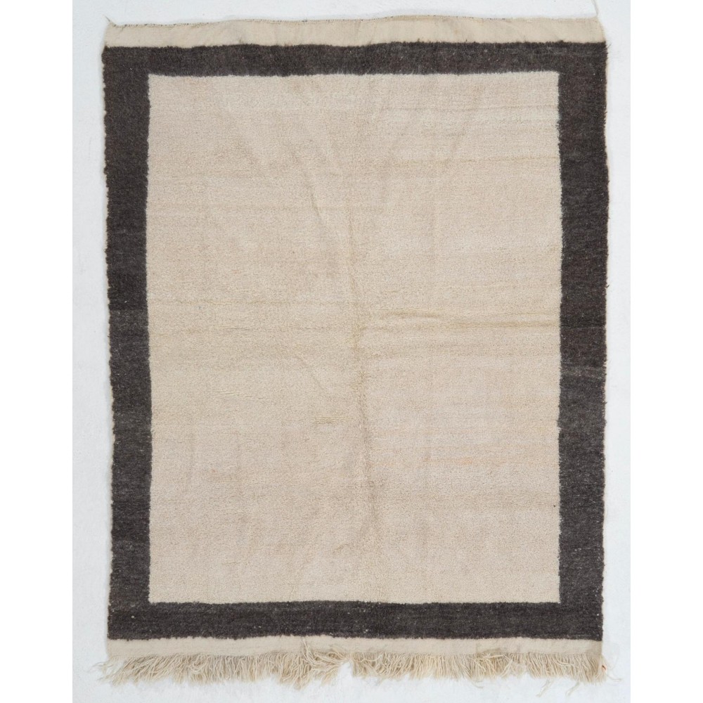 Vintage Handmade Tulu Rug Made of Natural Undyed Cream and Gray Wool, Custom Options