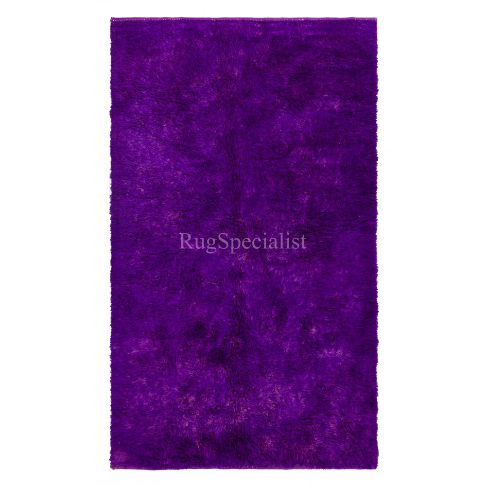 Solid Purple Color Hand-knotted Tulu Rug, 100% Wool. Custom Options Available